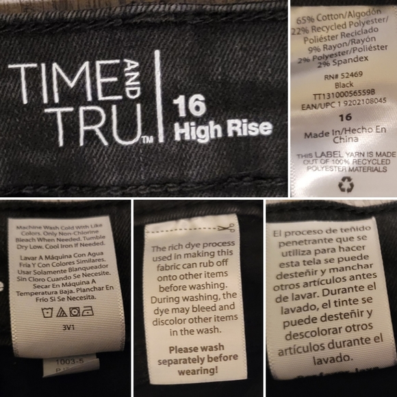 Time & Tru, frayed booty jean shorts, black, Size 16, High Rise - Picture 11 of 11